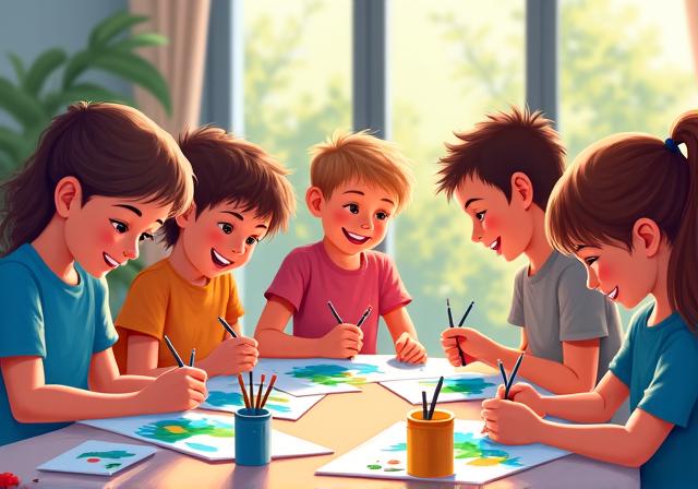 Kinder beim Malen im AlpineBrush Studio